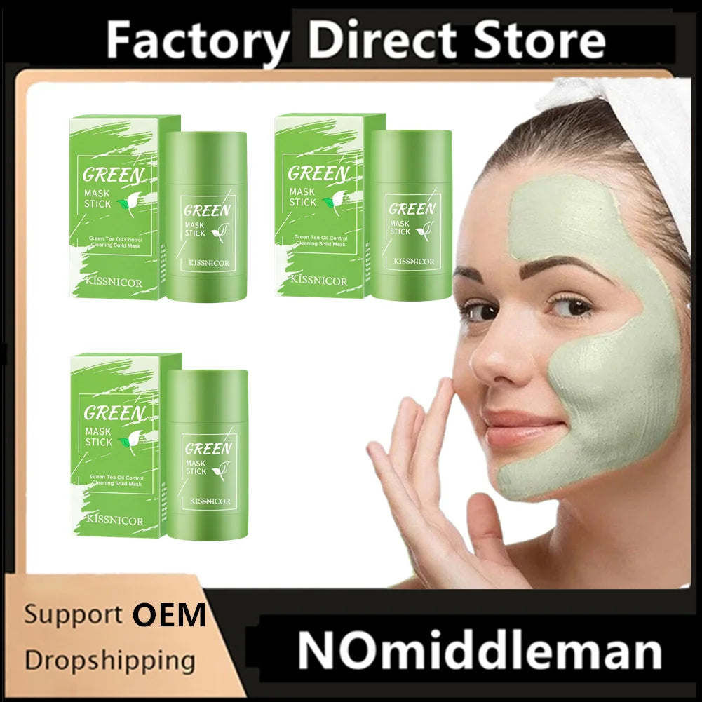 Facial cleansing mask, green tea cleansing stick, shrinks pores, deep blackhead remover, hydrating mask, skin care