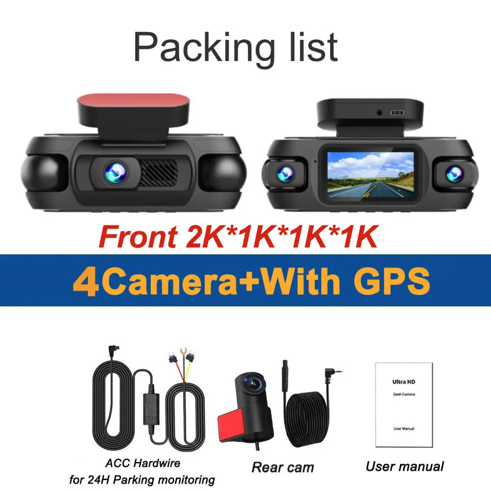 4K 4-Channel 360° Car Dash Camera 4 Lens 1080p Front Left Right Rear Car DVR Built-in Wifi GPS WDR Night Vision Camera