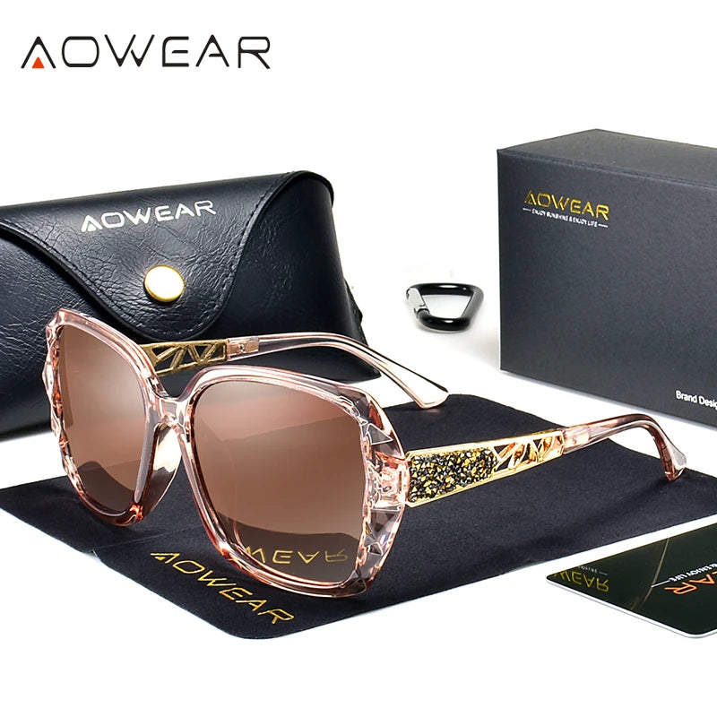 Lunettes de soleil femme polarisées — carré, dégradé, rose miroir, surdimensionné, élégant