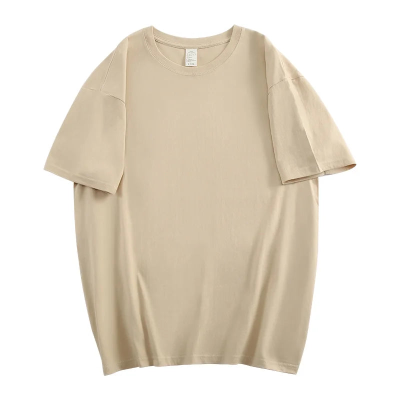 100% Cotton Five Half Sleeve Men Women Summer Loose Short Sleeve Casual T-Shirt Basic Round Neck Solid Color Tops