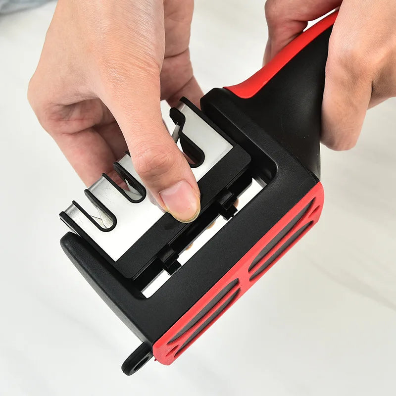 Multifunctional Kitchen Knife Sharpener, Three-Use Household Sharpening Stone, 4 Segments, Black
