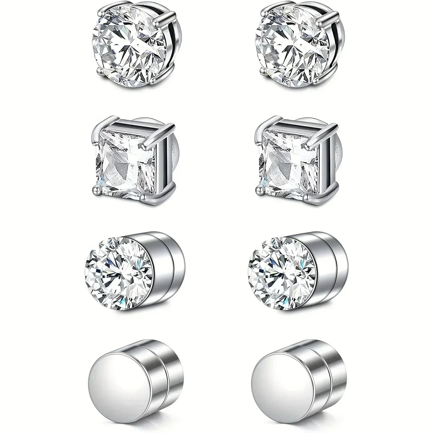 1 Pair Crystal Strong Magnetic Earrings for Men and Women, Punk Round Zircon Non-Pierced Stud Earrings, Jewelry