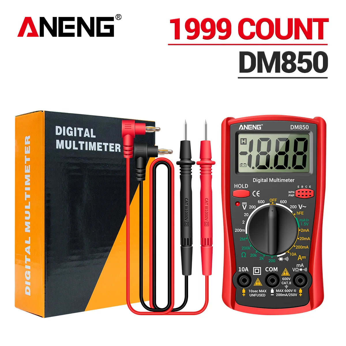 Multimètre numérique automatique professionnel — testeur tension AC/DC, ampèremètre, ohm, 1999 points