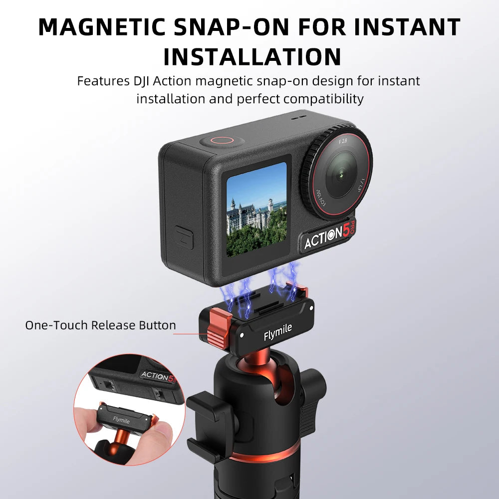 Flymile — Perche à Selfie Trépied DJI Osmo 360 Action 4/3 Base Magnétique