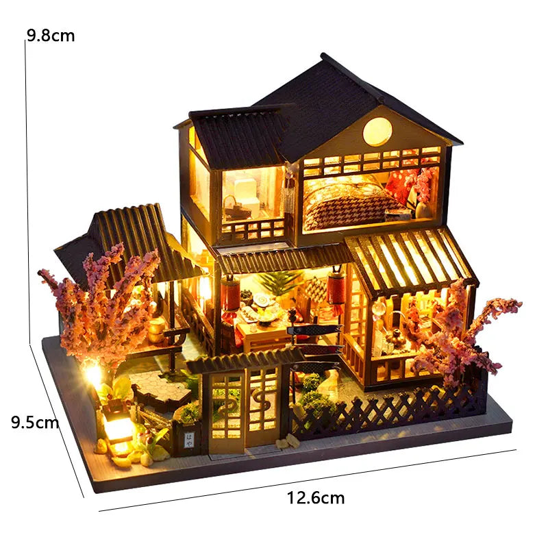 Casa de muñecas de madera, modelo de jardín, puzle 3D, kits de construcción para montar, juguetes, decoración de dormitorio con luces LED, regalo para casa de muñecas, bricolaje