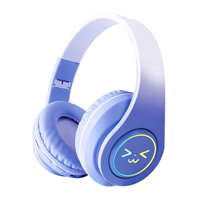 Casque Bluetooth sans fil pour ordinateur — jeu, réduction de bruit, visage souriant, RGB, gamer, basse