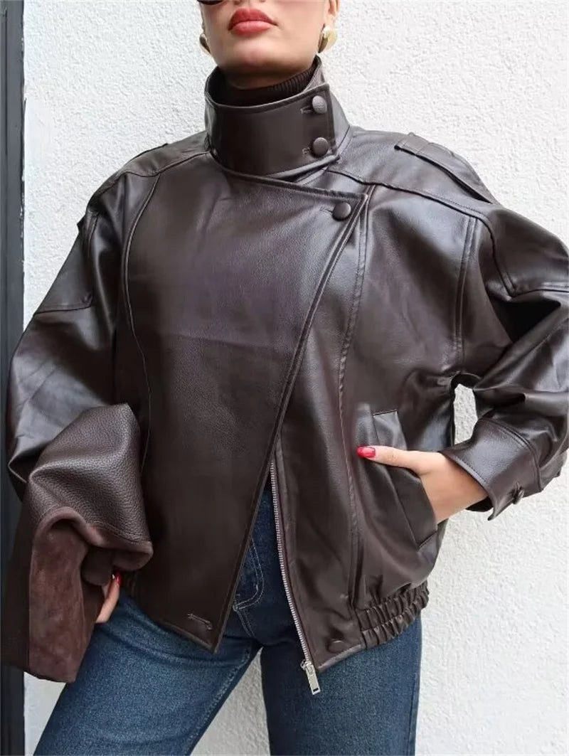 Veste femme automne 2025 nouveau noir à manches longues galets Faux cuir veste moto Style personnalité mode