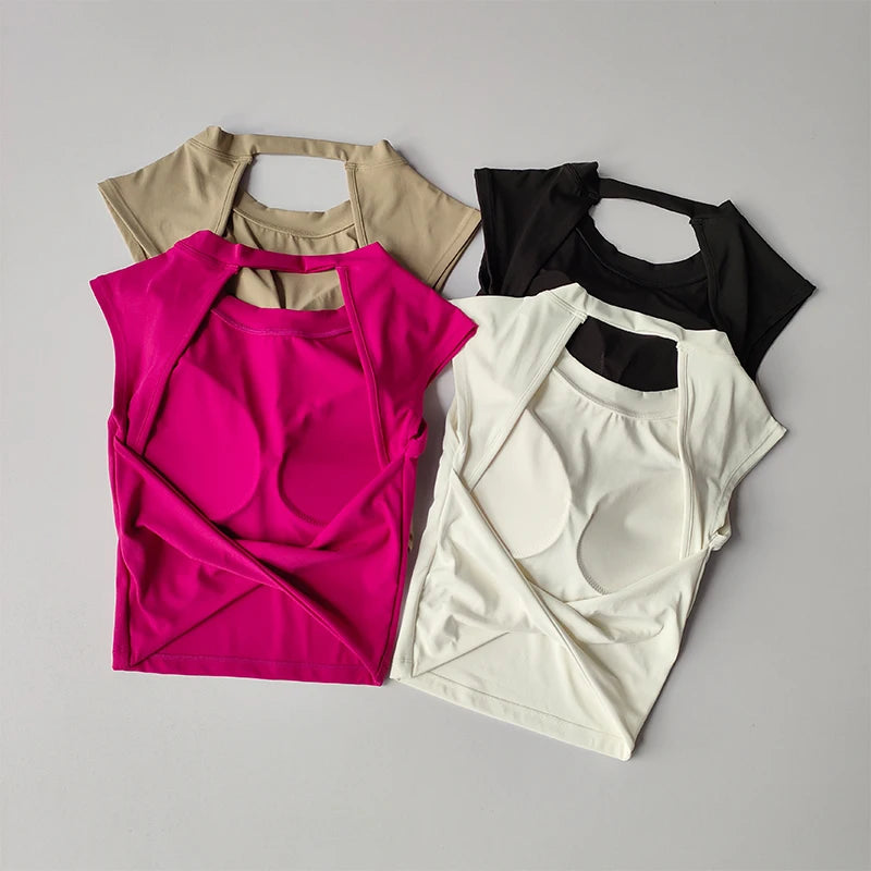 Top de tirantes deportivo sexy para mujer, con almohadillas para el pecho, esmalte cubierto, secado rápido, yoga adelgazante, top ajustado, ropa