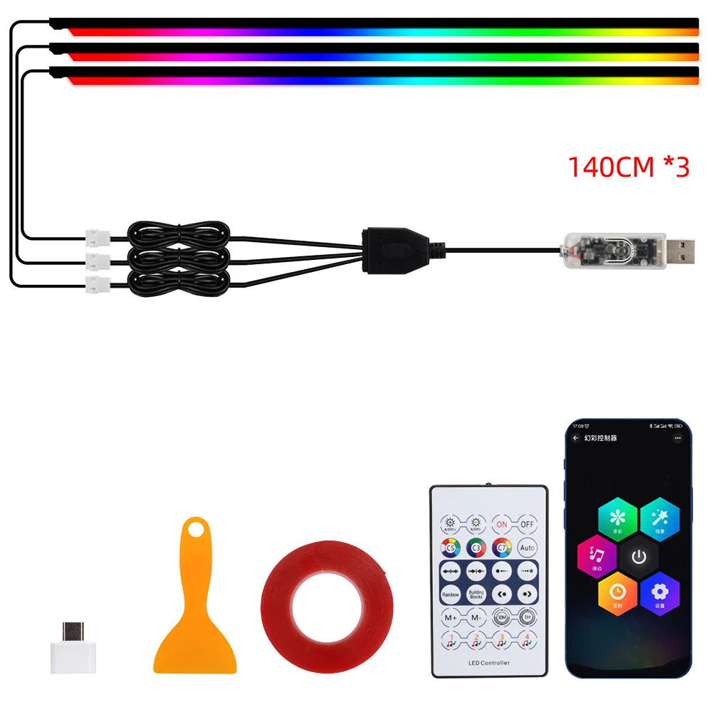Lumières d'ambiance Led 18 en 1 pour voiture, symphonie, application Bluetooth, banderole de couleur RGB 214, bande acrylique ar