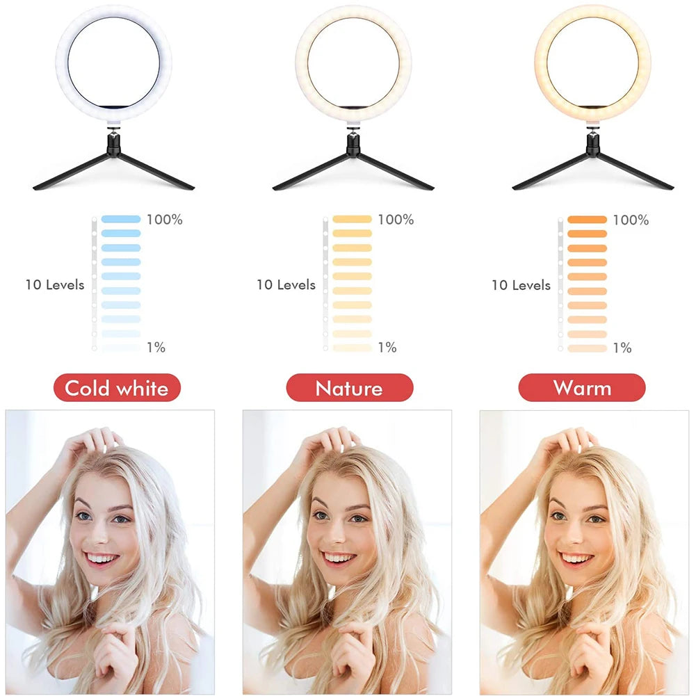 Anneau Lumineux LED Selfie 16/26/33 cm — Trépied, Télécommande Bluetooth, Éclairage Vidéo