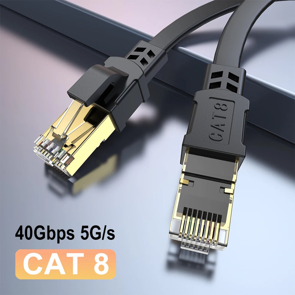 CAT 8 Ethernet Cable 40Gbps 2000MHz CAT8 RJ45 Flat Network Lan Patch Cord 10m 15m 20m 30m 50ft 100ft for Router Modem PS 5/4