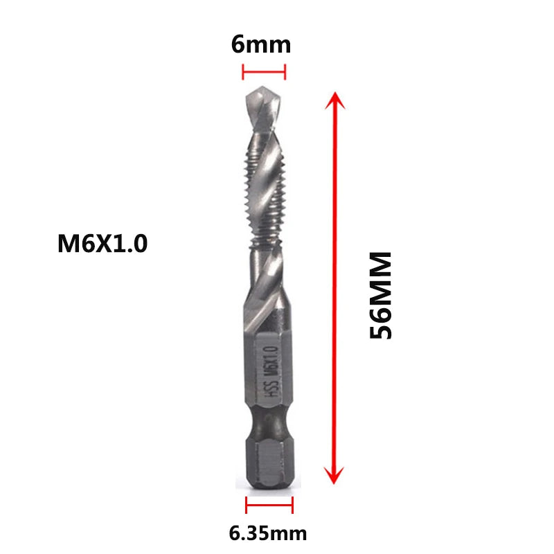 Forets tarauds plaqués titane tige hexagonale HSS — M3, M5, M6, M8, M10, outils à main
