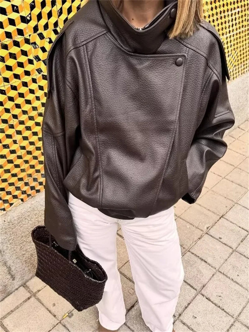 Veste femme automne 2025 nouveau noir à manches longues galets Faux cuir veste moto Style personnalité mode