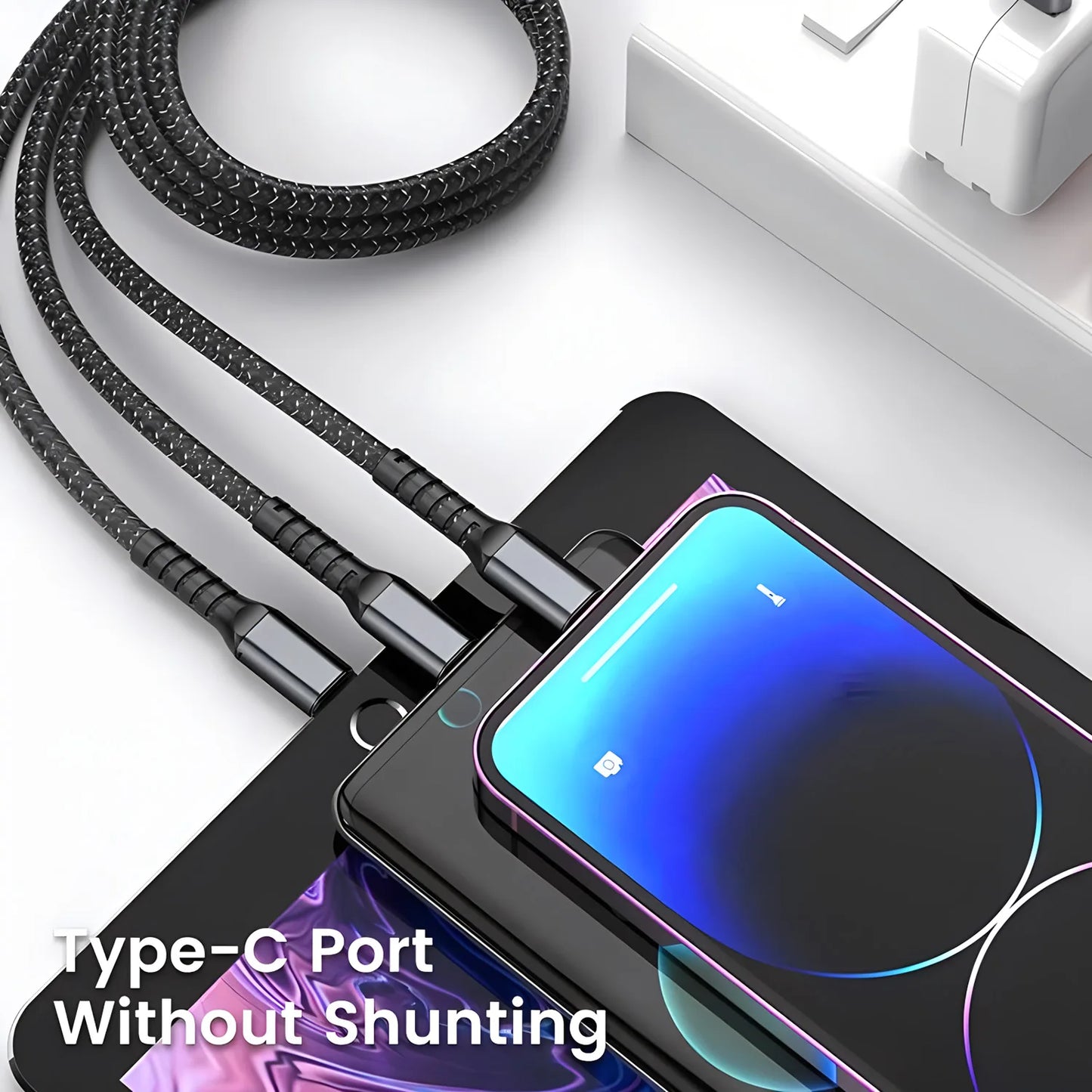 Câble de charge rapide 100W, câble multi-chargeur en Nylon tressé, USB Multiple universel 3 en 1, adaptateur de cordon de charge avec Micro type-c