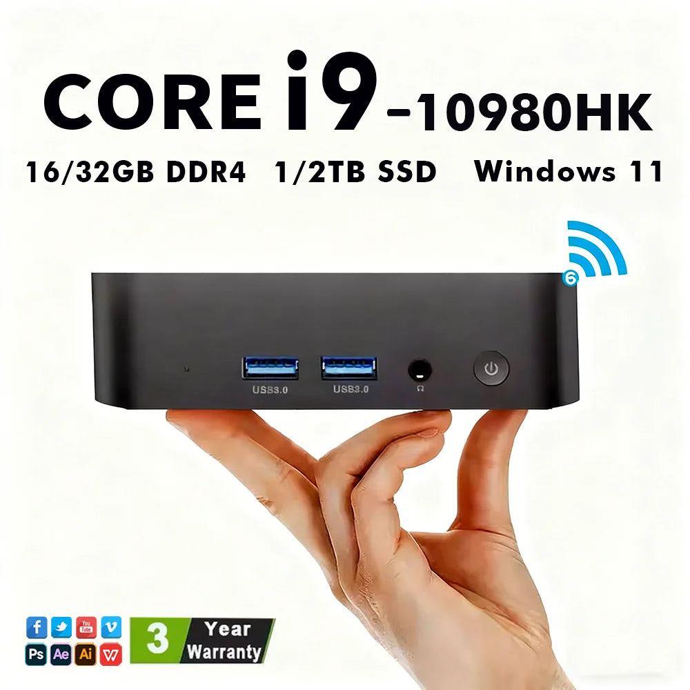 Mini PC 2026 Windows 11 Pro Intel I9-10980HK/N150 32 Go DDR4 1 To SSD Ordinateur Gamer Double Wi-Fi 6 BT5.2 4K HD pour Gaming