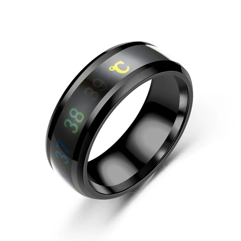 Anillo de temperatura de titanio y acero, sensación de humor y emoción, anillo inteligente sensible a la temperatura para mujeres y hombres, joyería impermeable