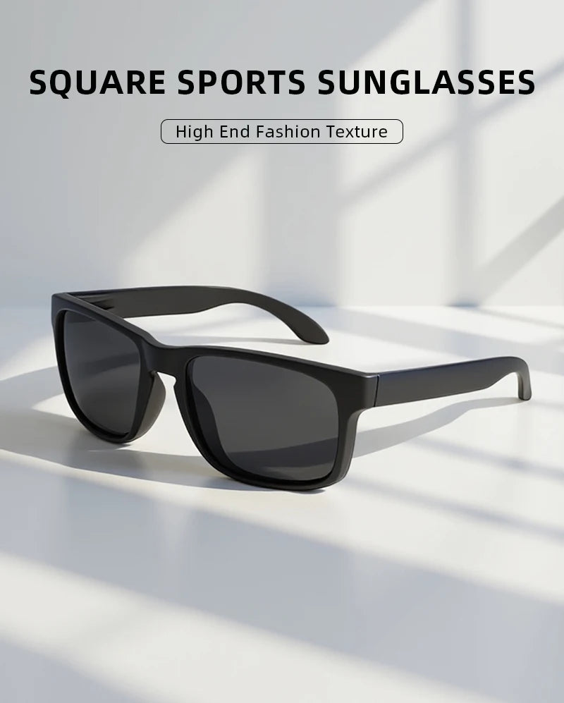 Lunettes de soleil polarisées carrées classiques pour hommes et femmes, Vintage, en plastique, élégantes, noires, pour Sports de plein air, UV400
