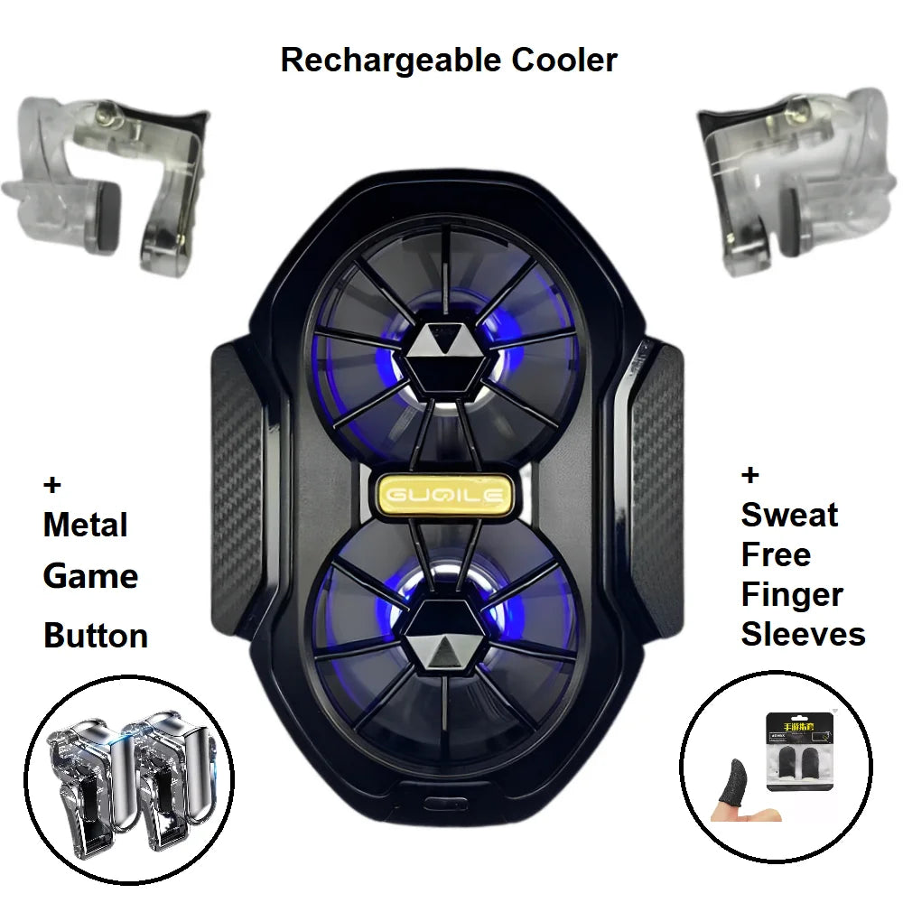Radiateur de refroidissement téléphone double ventilateur rechargeable — clip, bouton de jeu, longue durée