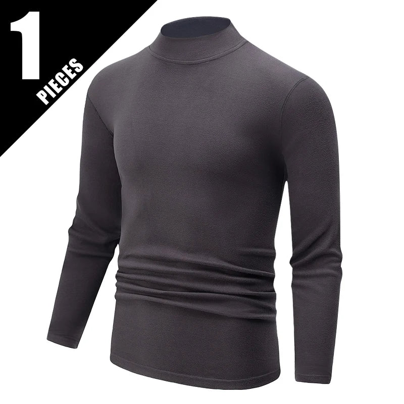 1/2 pcs Autumn and Winter Men's Fashionable Semi-High Neck Long-Sleeve Base Top Solid Color Casual Sports Fitness Warm T-Shirt