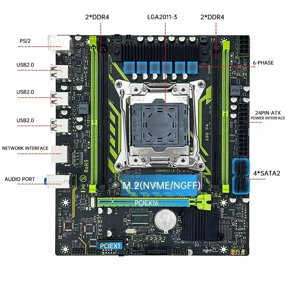 Ensemble de carte mère SOYO X99 avec processeur LGA2011-3 Xeon E5 2630 V4, DDR4 8 Go (1*8 Go) 2133 MHz RAM, NVME M.2 SATA, accessoires informatiques