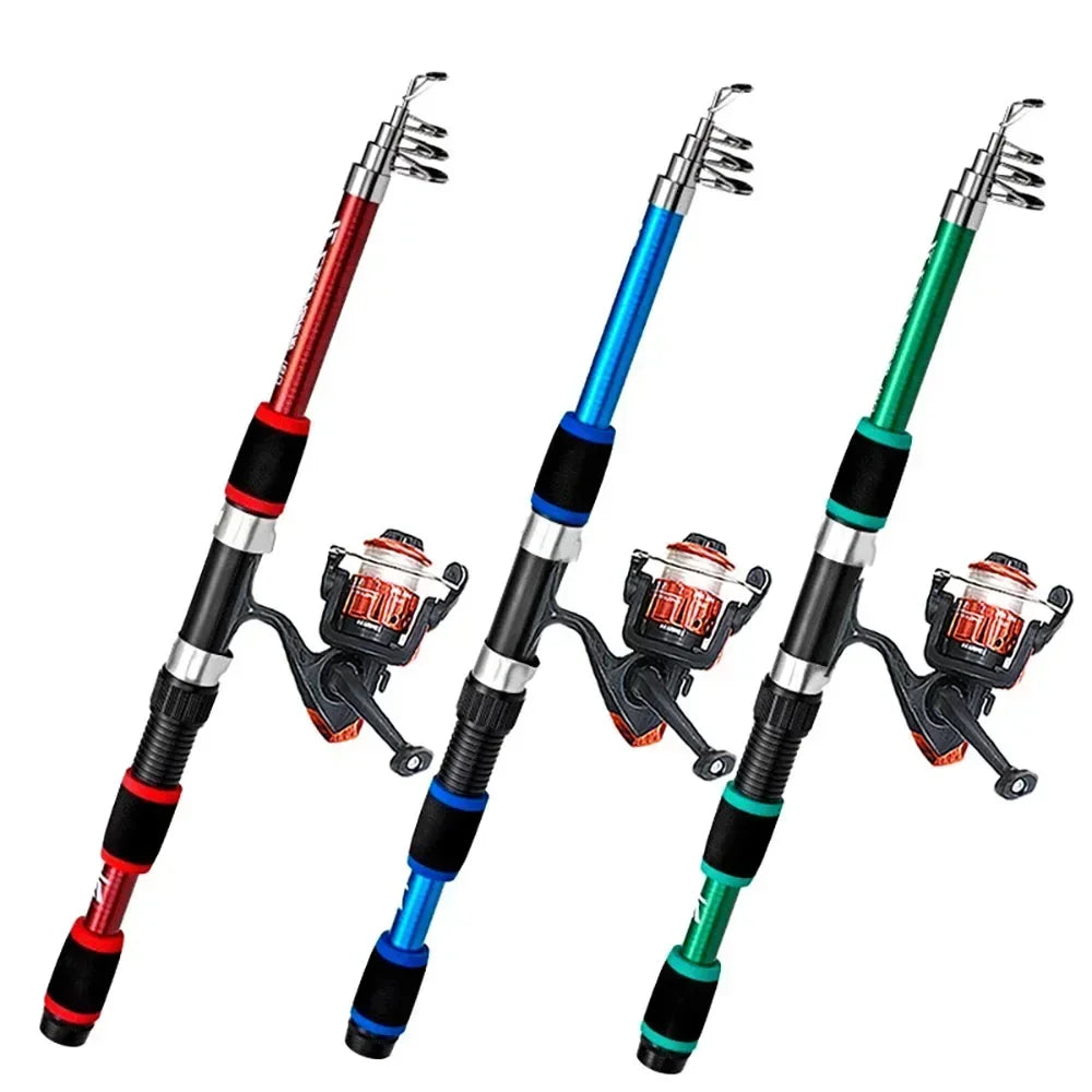 1.8m Portable cannes à pêche ensemble canne à pêche télescopique poche filature moulinet appâts fibre de verre mer pôle canne à pêche ensemble