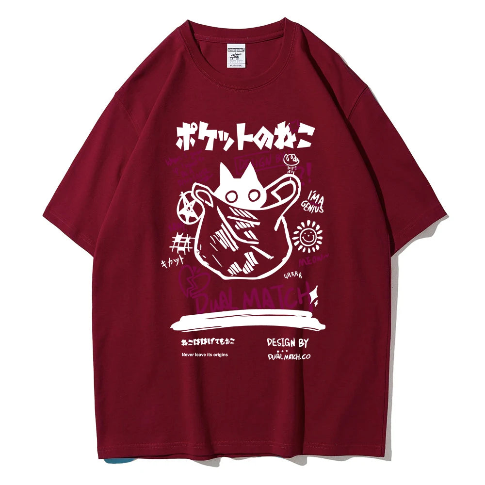 T-Shirt Chat Kawaii Harajuku — Couple Streetwear Y2K Manches Courtes 2024