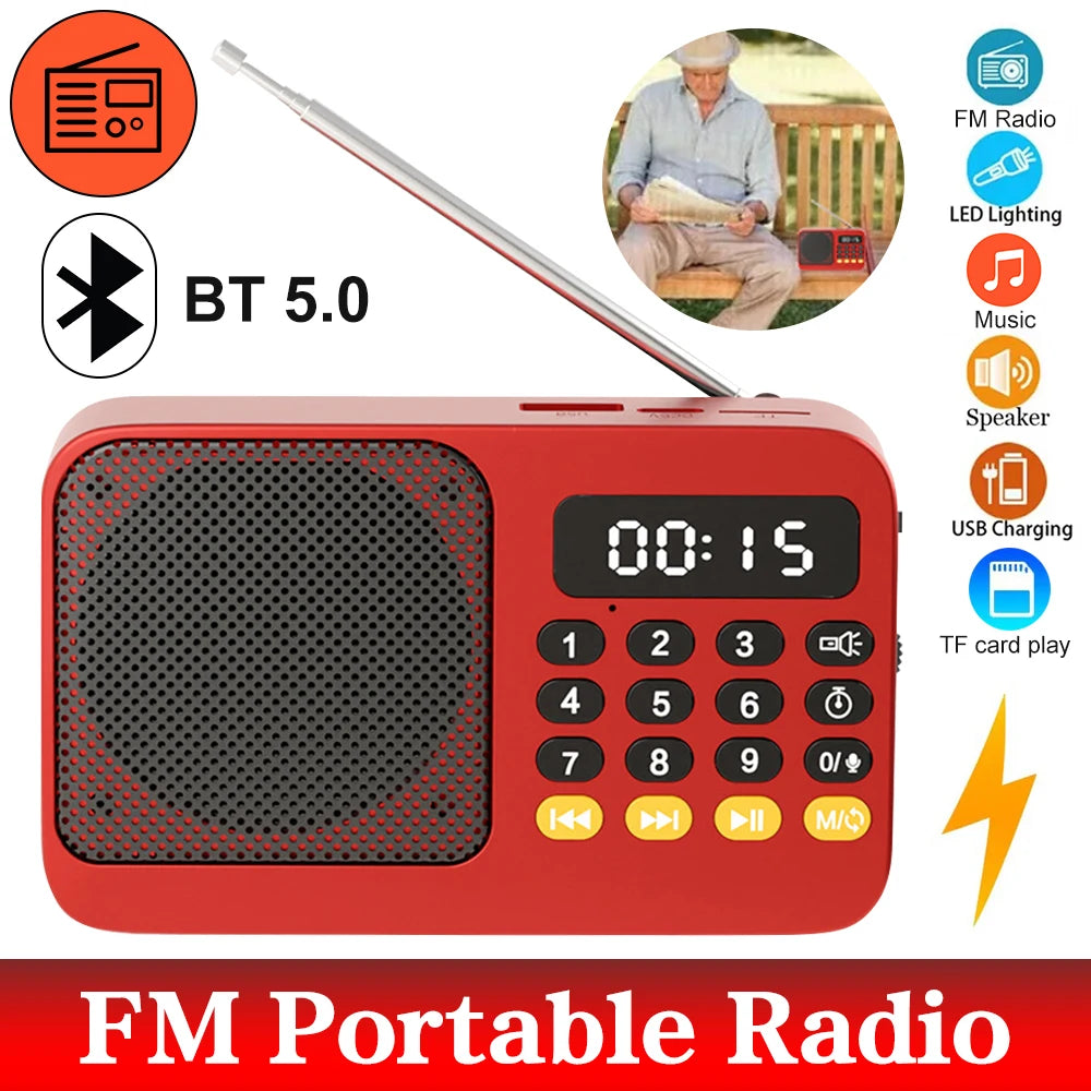 Radio FM portátil Bluetooth 5.0, pequeña caja de sonido recargable de emergencia, Mini altavoz Vintage, reproductor de MP3, compatible con tarjeta TF, unidad USB