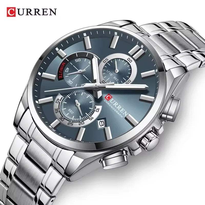 Montre tendance pour homme — calendrier, 6 aiguilles, bracelet en acier inoxydable, business