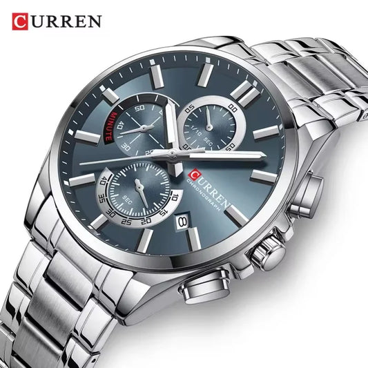 CURREN 8475 Nuevo Reloj de Cuarzo de Moda para Hombre, Reloj de Negocios con Calendario, Correa de Acero Inoxidable de 6 Manecillas