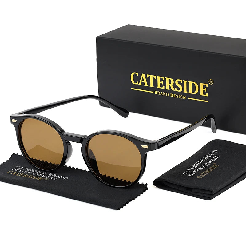 CATERSIDE Polarized Retro Round Sunglasses for Men and Women, TR90 / Acetate, Vintage Style, for Driving and Travel