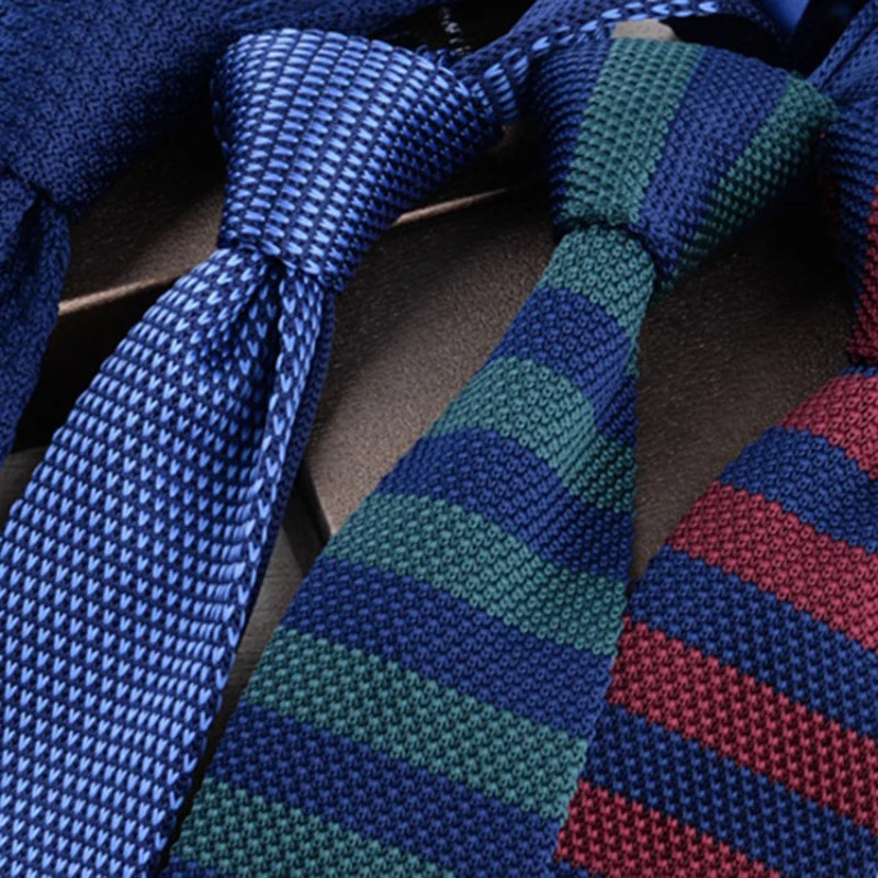 Men's Casual British Style Retro Striped Knitted Ties Formal Business Navy Red Brown Handmade Ties Tuxedo Neckties