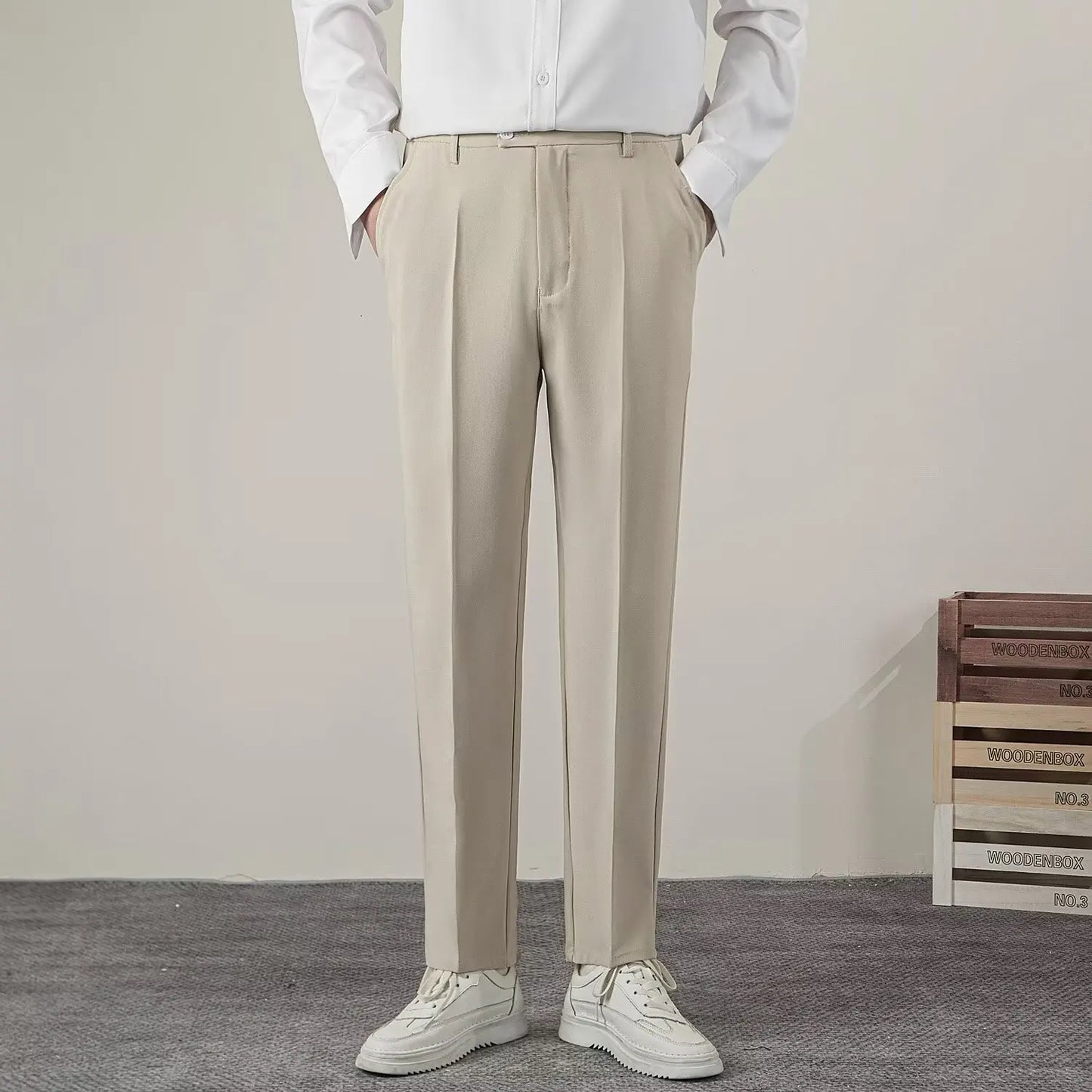 Pantalones de verano informales para hombre, ropa de marca, corte ajustado, estilo clásico