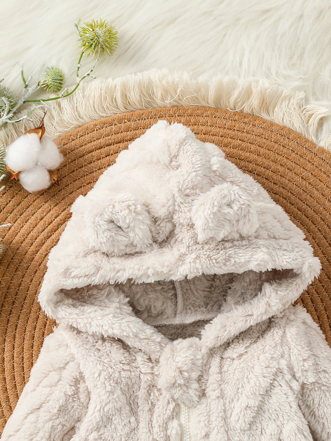 Combinaison Bébé Garçon Hiver Peluche À Capuche — Manches Longues Fermeture Éclair