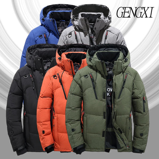 Men's Outdoor Lightweight Warm Detachable Collar Down Jacket Winter New Casual Fashion Multi-Pocket Workwear Down Coat