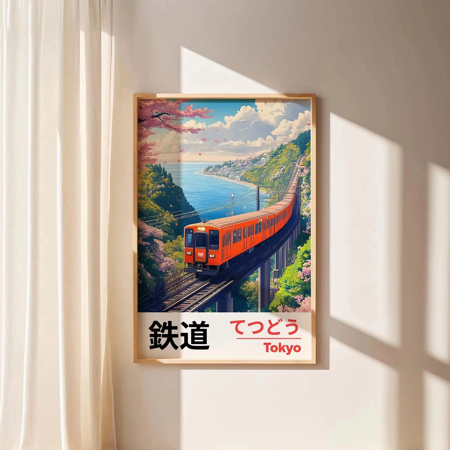 Lienzo impreso de paisaje japonés retro, arte asiático, póster de arte de pared de ferrocarril, sala de estar moderna, dormitorio, baño, decoración del hogar