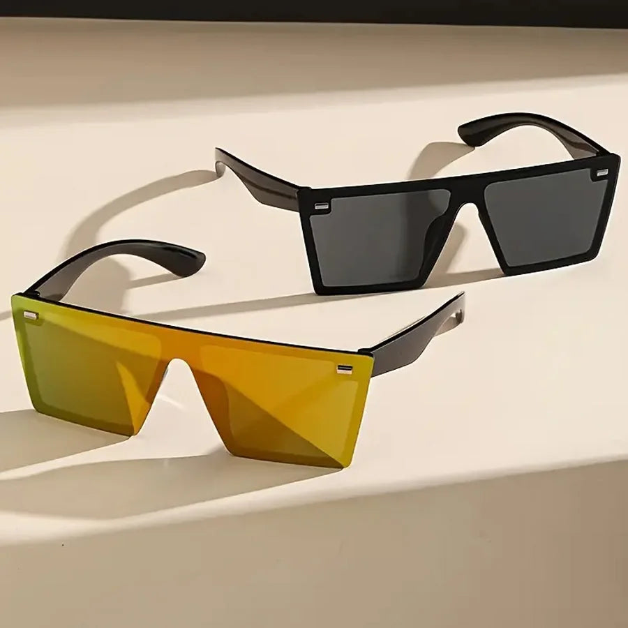 Lunettes de soleil à monture carrée surdimensionnée pour femmes, 2 pièces, mode décontractée, Style rétro Y2K, décoration de plage de rue