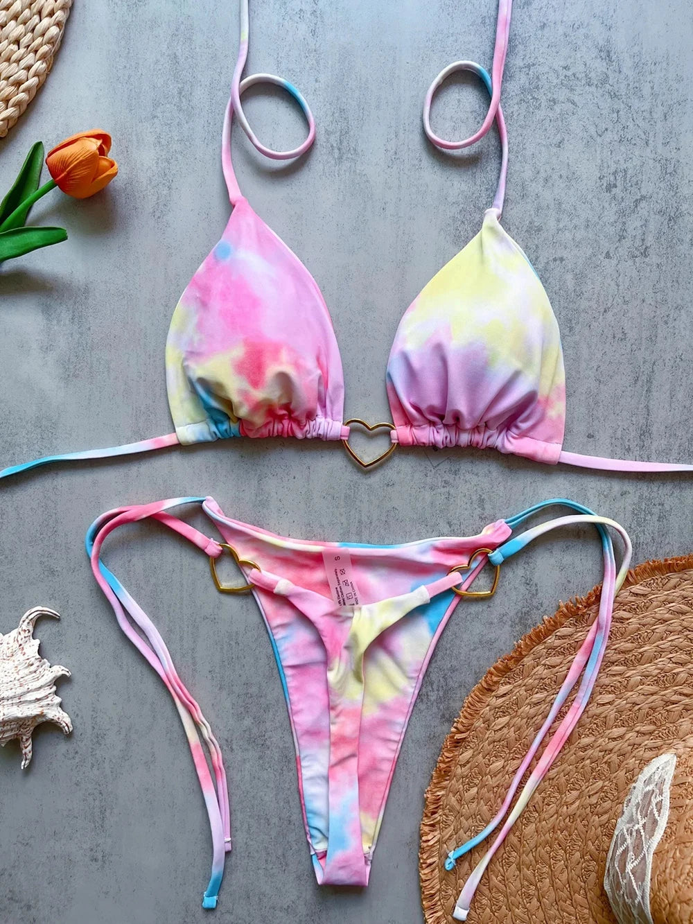 Ensemble bikini sexy dos nu couleur unie taille basse pour femme, maillot de bain deux pièces triangle string brésilien