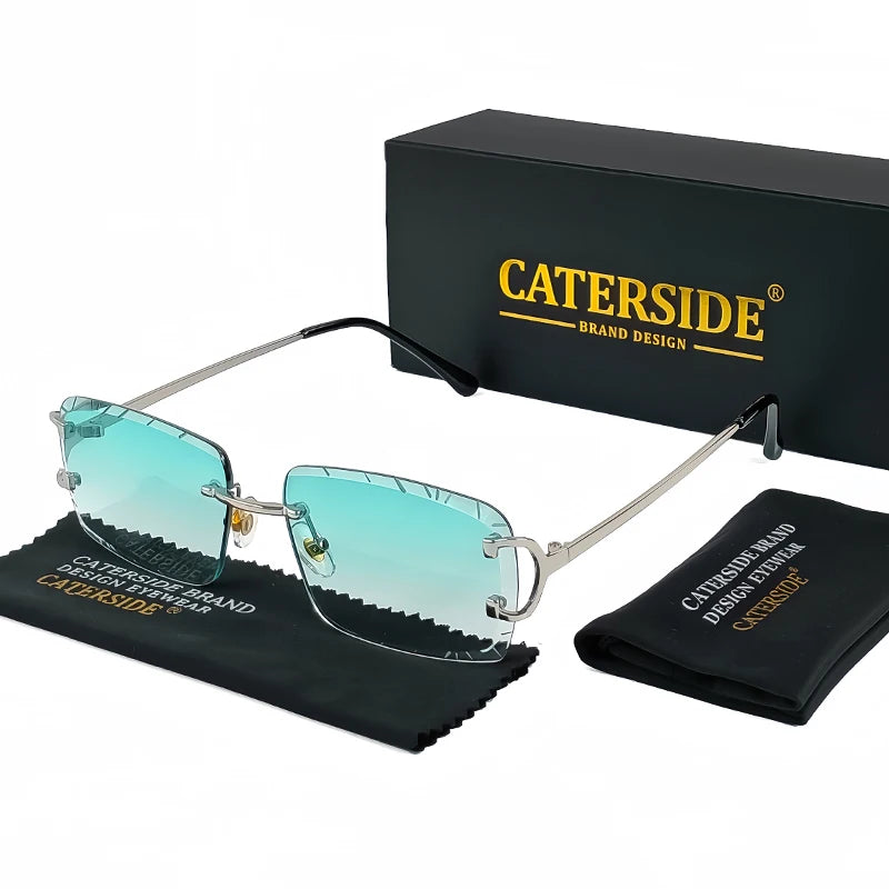 Lunettes de soleil carrées sans monture dégradé — métal, punk, UV400, homme et femme
