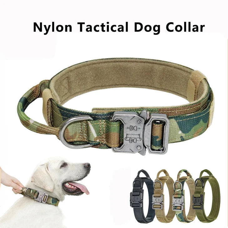 Collier Tactique Nylon pour Chien — Poignée Réglable, Robuste, Taille Moyenne & Grande