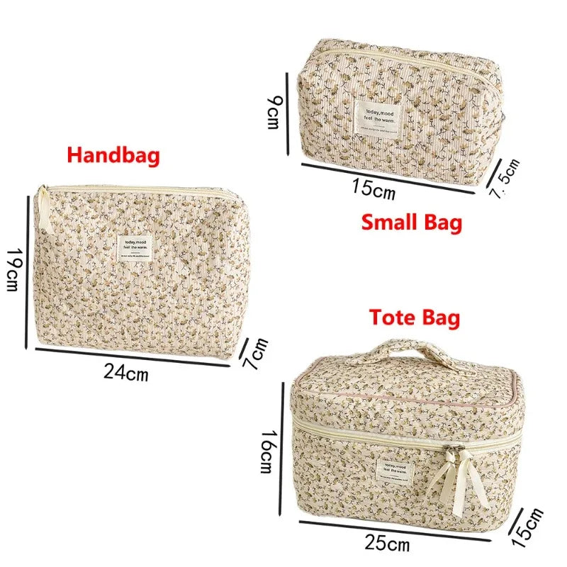 Wholesale vintage women's toiletry bags, floral print, handbag, travel organizer, makeup storage bag, large capacity, quilted bag