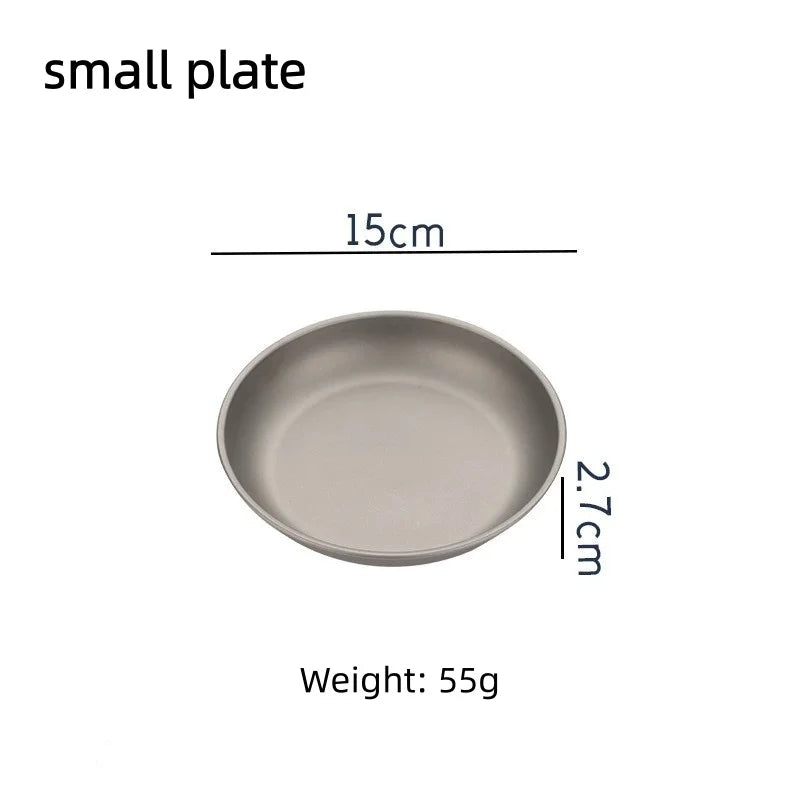 Assiette de camping en titane ultralégère, portable, pour pique-nique en plein air, assiette ronde pour la randonnée, le voyage, la salade, le barbecue