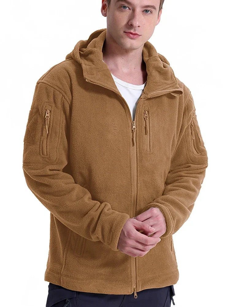 Veste polaire de chasse pour hommes, veste tactique polaire d'extérieur, randonnée, chasse, hiver, chaud, fermeture éclair complète, sweat à capuche militaire multi-poches