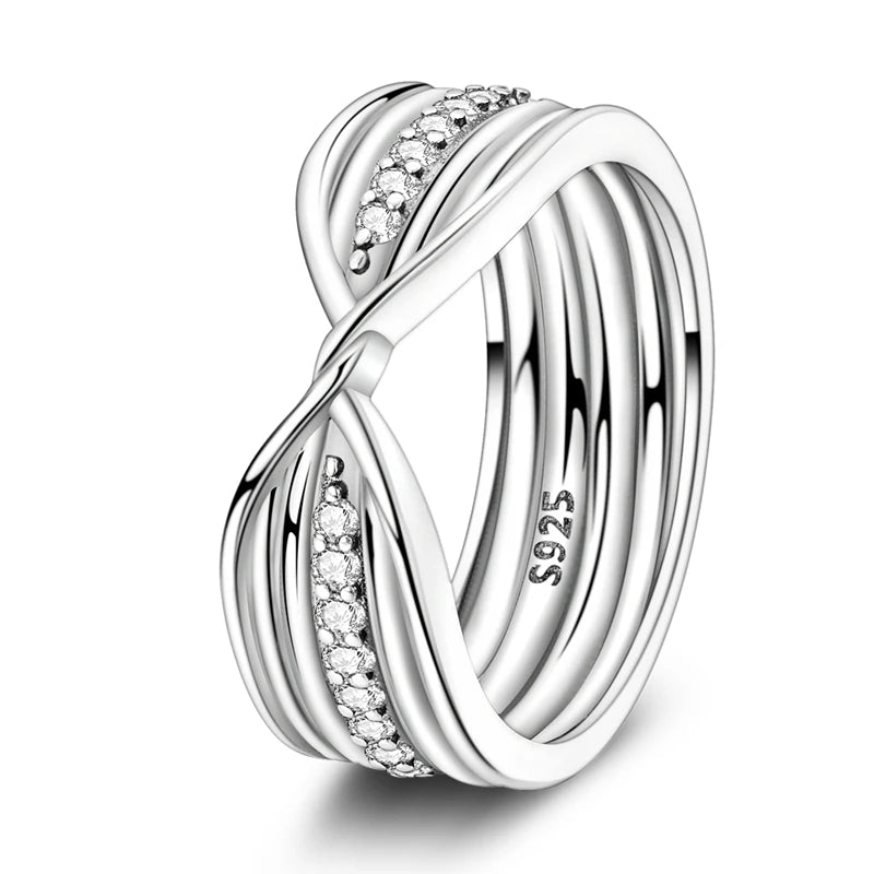 Anillos de plata 925, línea entrelazada, anillos enrollados geométricos de circonita, compromiso romántico, boda, San Valentín, joyería fina, regalo