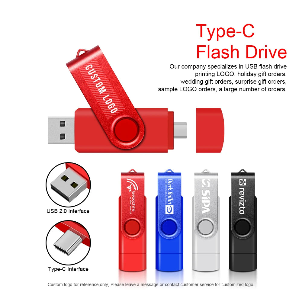 Clé USB OTG 2 en 1 Type C 128 Go, clé USB 1 Go, 2 Go, 4 Go, 8 Go, 32 Go, 64 Go, 128 Go, mémoire USB