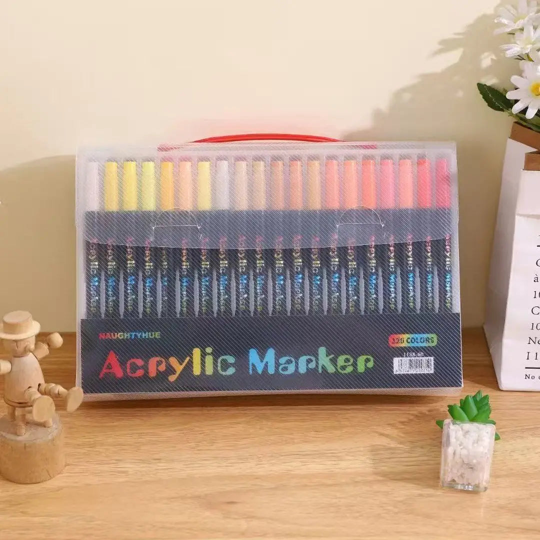 Rotuladores de pintura acrílica profesionales de 48 colores, punta doble fina y pincel, adecuados para piedra, madera, caligrafía