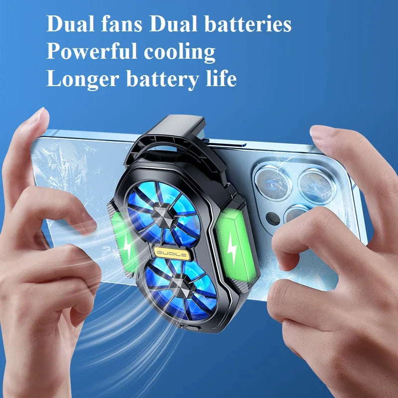 Radiateur de refroidissement téléphone double ventilateur rechargeable — clip, bouton de jeu, longue durée