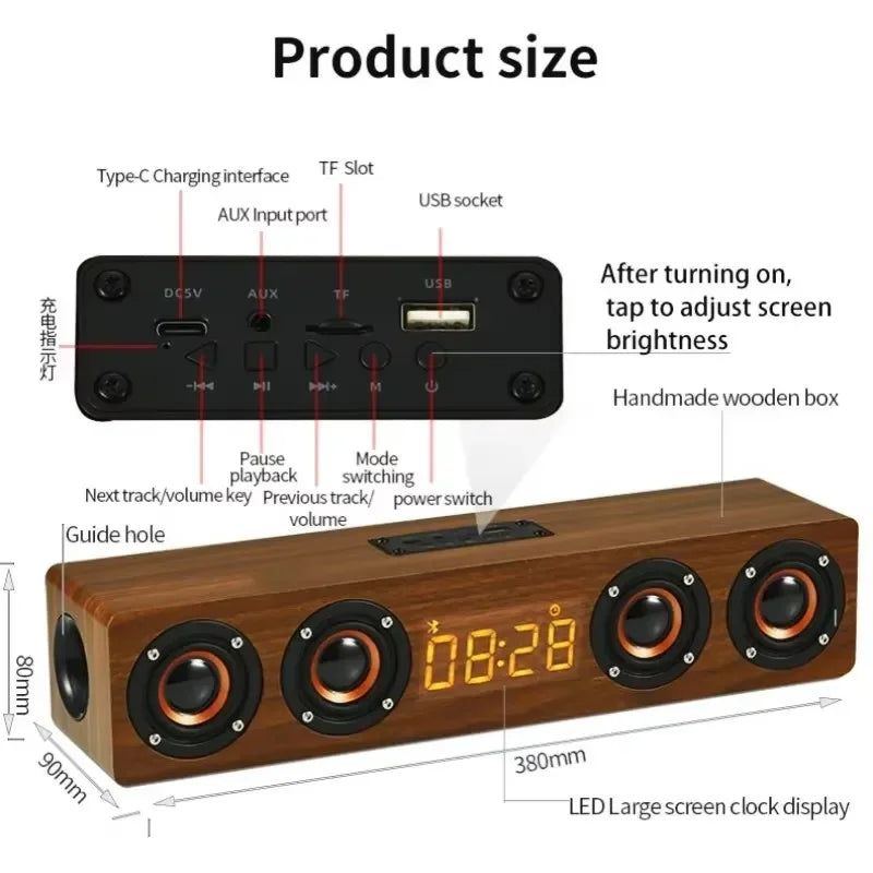 W8C – retro wooden soundbar, wireless Bluetooth speakers, tabletop computer horn, portable heavy bass, stereo surround music sound