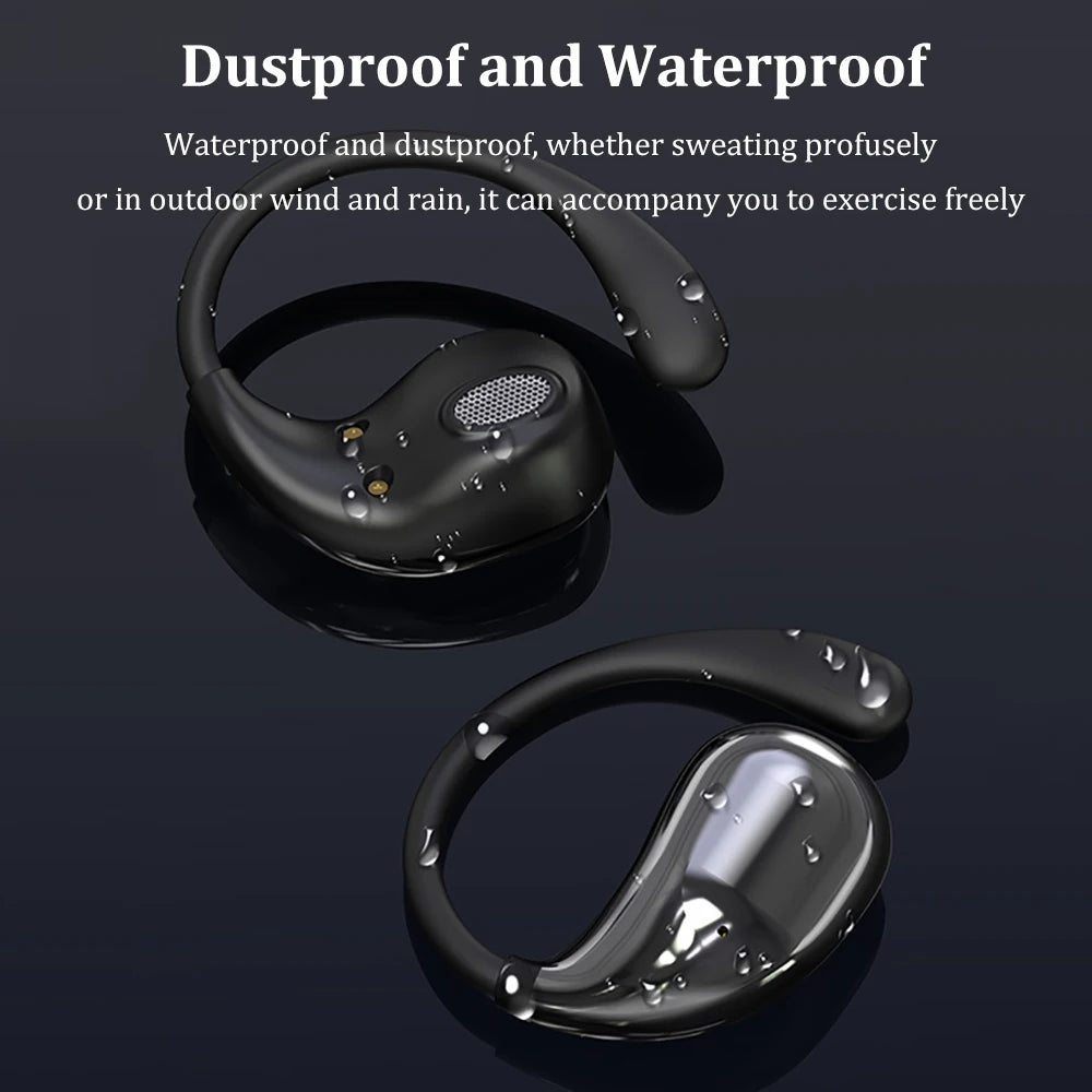 Écouteurs TWS Bluetooth 5.4 Crochet d'Oreille — HiFi Stéréo, Étanche, LED, Longue Veille, Tactile