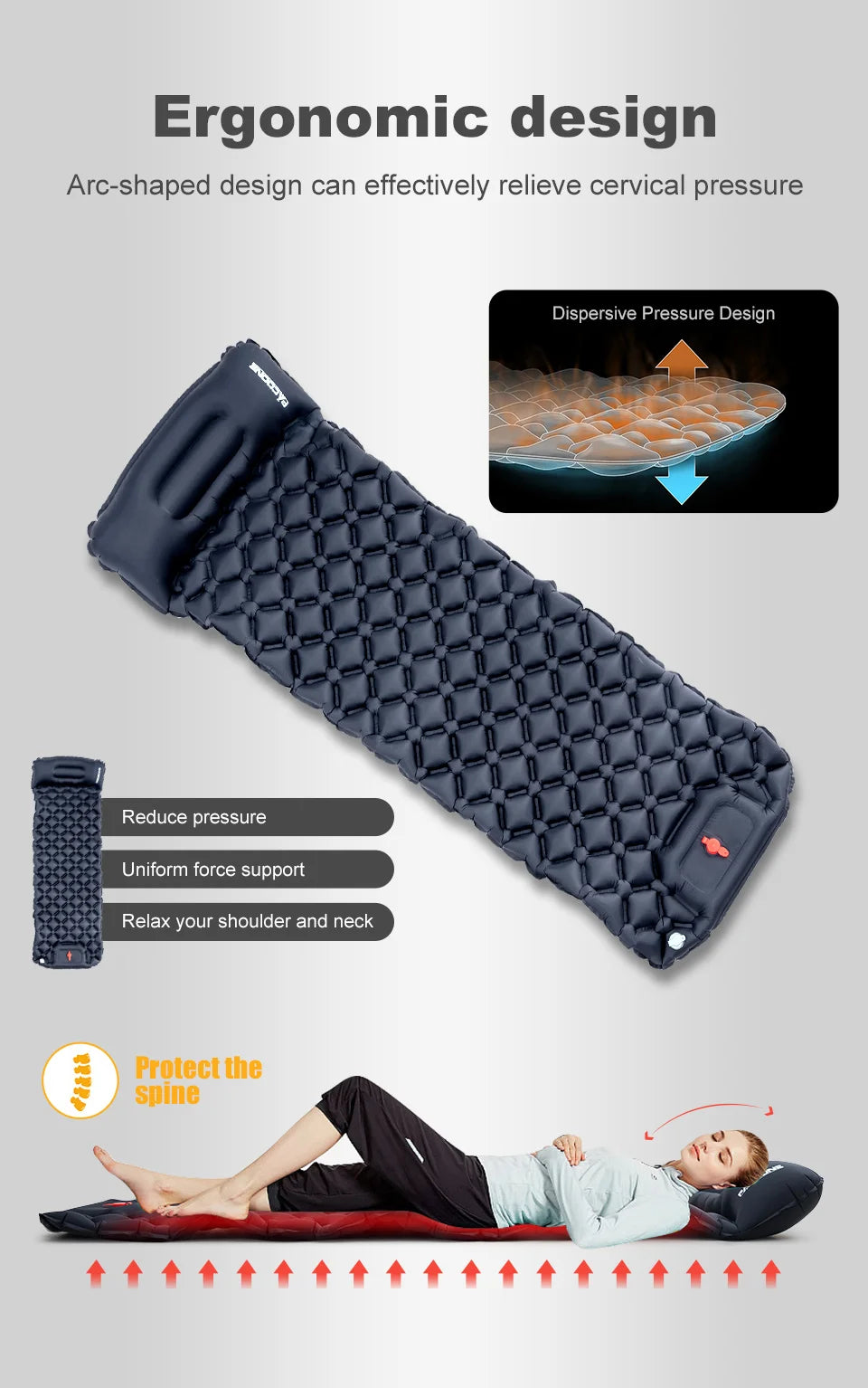 Camping en plein air Gonflable Matelas Couchage Pad Avec Oreillers Ultra Léger Air Mat Intégré Gonfleur Pompe Randonnée