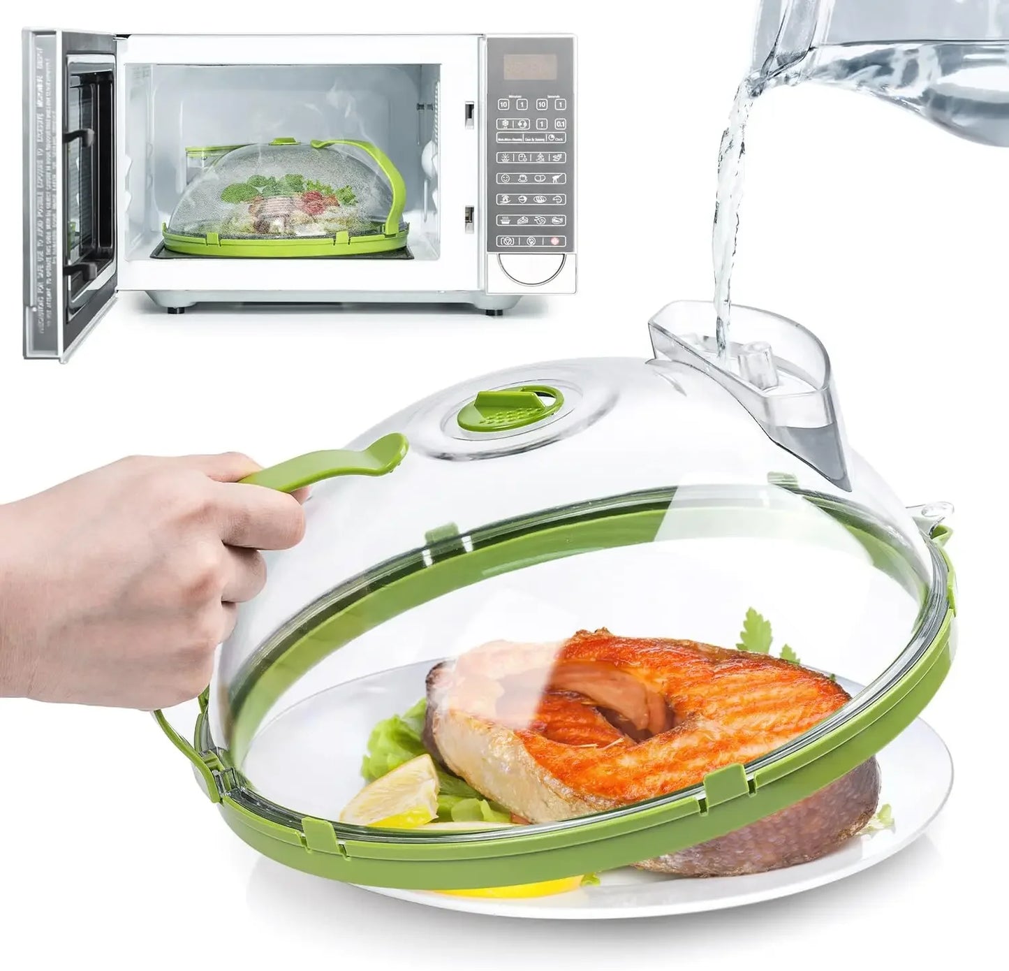 Couvercle transparent pour micro-ondes, avec cuiseur à vapeur et poignée, couvercle d'assiette de 10 pouces, Gadgets de cuisine